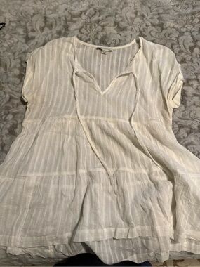 American Eagle Outfitters Cream Striped Peasant Tunic Top